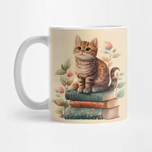 Cute Cottagecore Cat on Books Mug